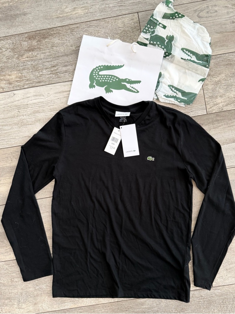 NEW!! Mens LACOSTE Pima Cotton Black Long Sleeve Top Shirt Size FR-4 US-M